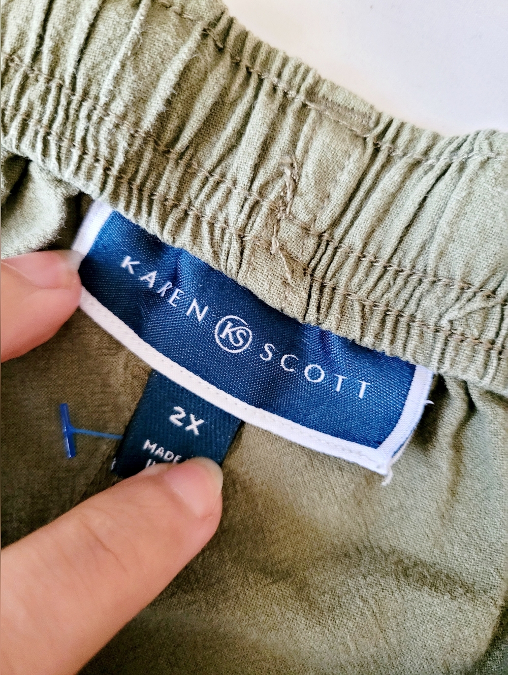 Karen Scott 100% Cotton Olive Green Cropped Drawstring Pants 2X - Picture 2 of 10